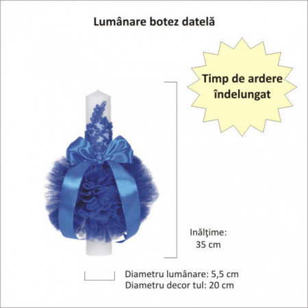 Set elegant lumanare botez si trusou botez in landou, decor dantela Albastra, Denikos® 885 - Img 4