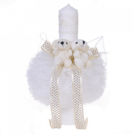 Set trusou botez, cutie trusou si lumanare, Ursulet, dantela ivoire, Denikos® 470 - Img 3