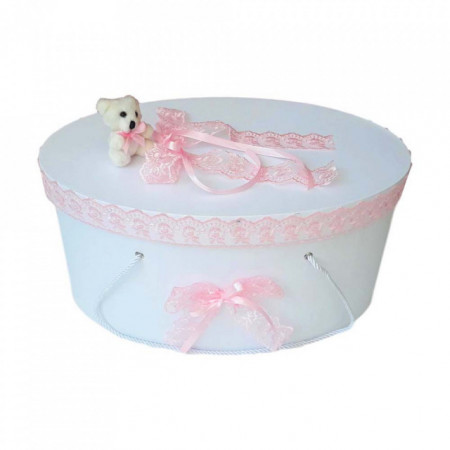 Set trusou botez, cutie trusou si lumanare, Ursulet, dantela roz, Denikos® 467 - Img 2