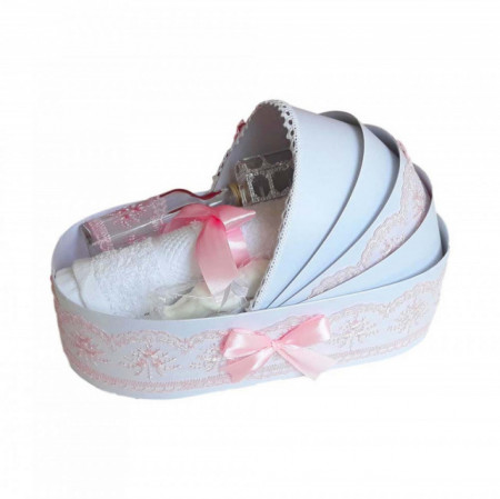 Trusou botez complet, in landou, decor elegant cu dantela roz Denikos® 145 - Img 2