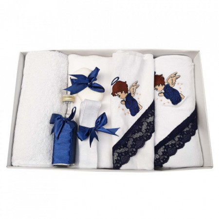 Trusou botez cu ingeras si lumanare pentru baietel, decor bleumarin, Denikos® 118 - Img 2