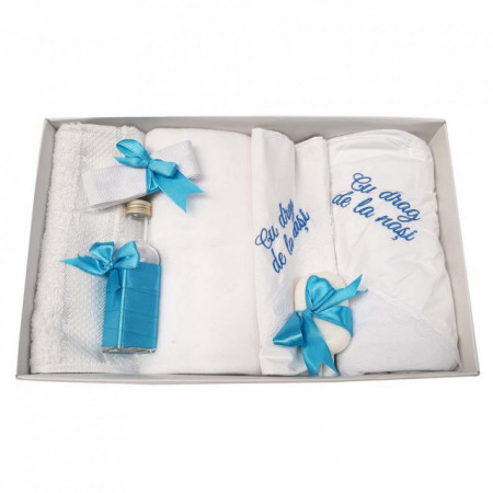 Trusou botez cu mesaj si lumanare botez personalizata, decor turcoaz cu iepuras, Denikos® 795 - Img 2