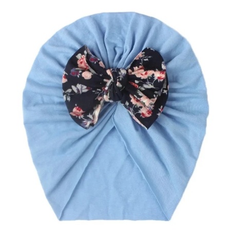 Caciulita bleu tip turban cu fundita inflorata - Img 2