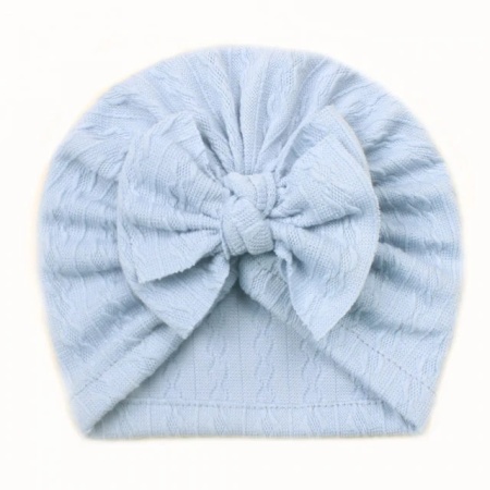 Caciulita bleu tip turban cu model din tesatura si funda aplicata - Img 2