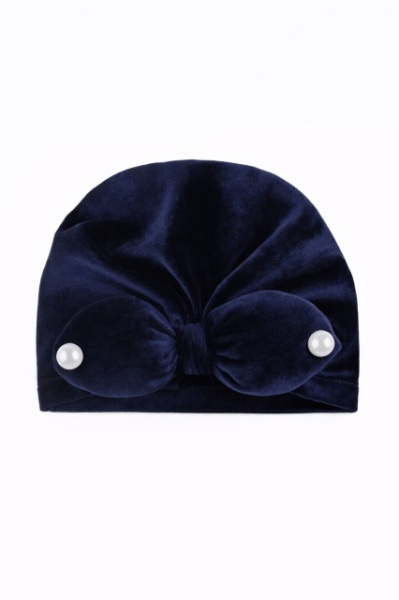 Caciulita bleumarin tip turban din catifea cu perlute - Img 2