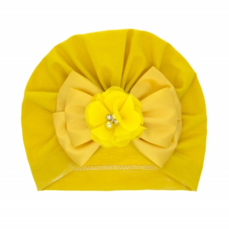 Caciulita galben mustar tip turban cu funda din satin aplicata in fata - Img 2