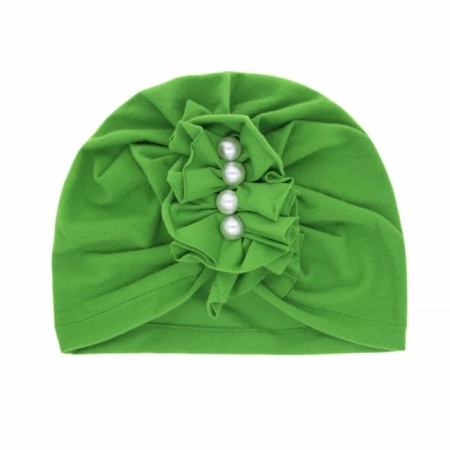 Caciulita verde tip turban cu perlute aplicate in fata - Img 2