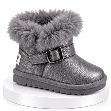 Cizme gri sidefat pentru fetite cu catarama, Superbaby, Model Pufy, Piele ecologica - Img 2