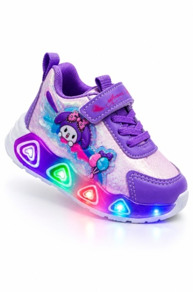 Pantofi sport cu luminite, Model Baloane, Piele ecologica, Fete, Mov - Img 2
