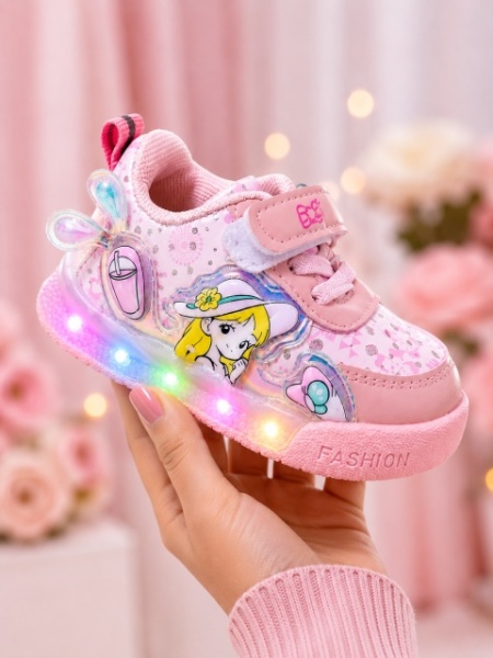 Pantofi sport cu luminite, Model Cocktail, Piele ecologica, Fete, Roz - Img 6