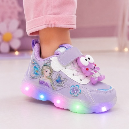 Pantofi sport cu luminite, Model FairyLand, Piele ecologica, Fete, Mov - Img 3