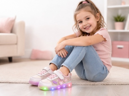Pantofi sport cu luminite si sclipici, Model Premium Style, Piele ecologica, Fete, Roz - Img 5