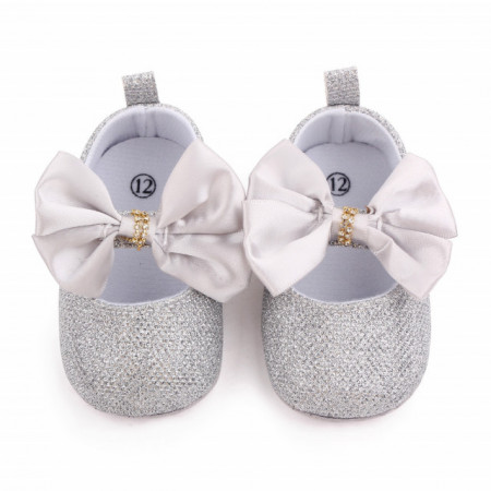 Pantofiori argintii cu strasuri si fundita din satin - Img 4