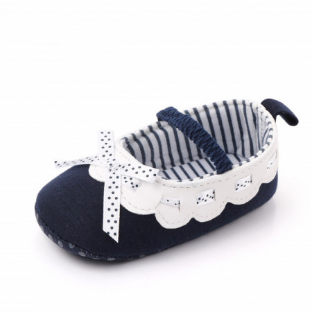 Pantofiori bleumarine cu volanas alb - Img 3