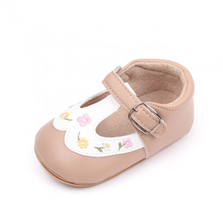 Pantofiori crem cu alb si floricele brodate - Img 4