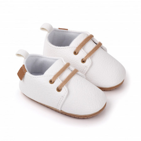Pantofiori eleganti albi cu sireturi - Img 3