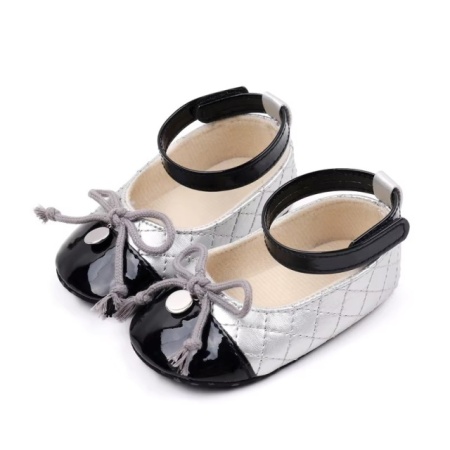 Pantofiori eleganti argintiu cu negru pentru bebelusi - Img 5