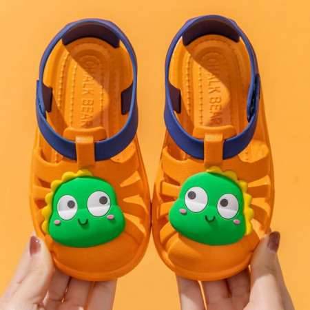 Papuci portocalii tip sandaluta din cauciuc pentru copii - Dino