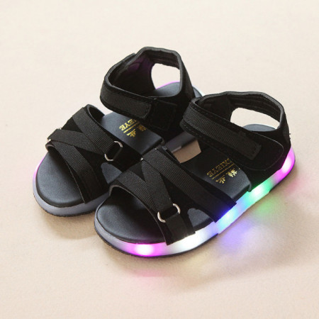 Sandale negre cu barete si luminite