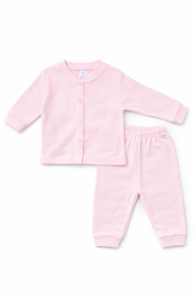 Set bebelusi 2 piese bumbac rib – Bluza cu capse si pantaloni, culoare roz - Img 2