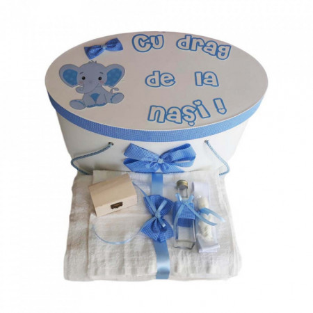 Set cutie trusou personalizata si trusou botez decor carouri si elefantel, Denikos® 224