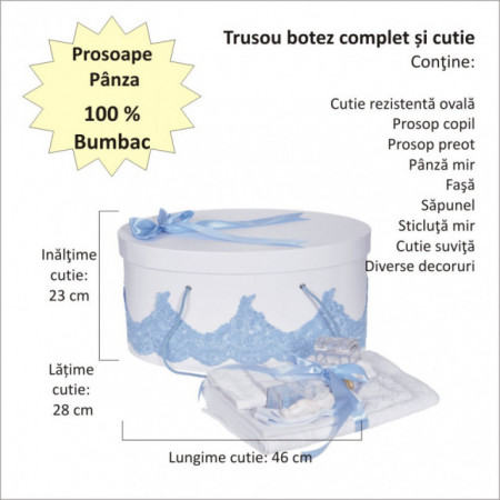 Set elegant trusou botez, cutie trusou si lumanare, decor dantela Bleu diafana, Denikos® 958 - Img 4