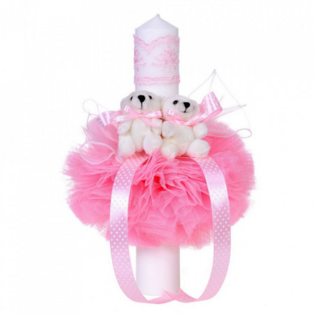 Set trusou botez, cutie trusou si lumanare, Ursulet, dantela roz, Denikos® 467 - Img 3
