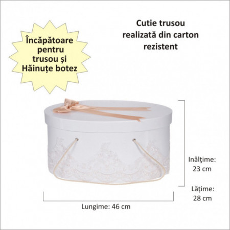 Set trusou botez si cutie trusou, dantela si fundita, decor elegant Crem / Ivoire, Denikos® 848 - Img 2