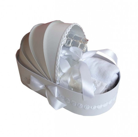 Trusou botez in landou si lumanare cu ingeras, decor alb Denikos® 110 - Img 2