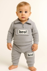 Costum din Bumbac 100% pentru Bebeluși - BRO Grey - Img 2