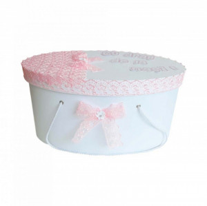 Cutie trusou botez personalizata, decor dantela roz, Denikos® 216 - Img 2