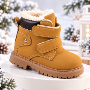 Ghete imblanite cu inchidere barete velcro, Maro deschis, Baieti, Piele ecologica, Model Vivre - Img 3