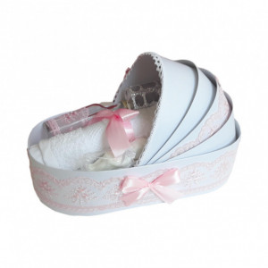 Lumanare botez personalizata si trusou botez in landou, decor Roz, Denikos® 782 - Img 3