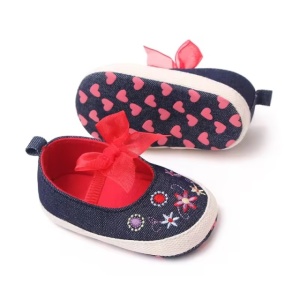 Pantofi din denim cu fundite si broderii florale - Img 3