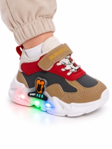 Pantofi sport cu luminite, Model Bubudoo 2, Piele ecologica, Baieti, Multicolor