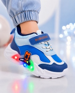 Pantofi sport cu luminite, Model Bubudoo 3, Piele ecologica, Baieti, Albastru - Img 4