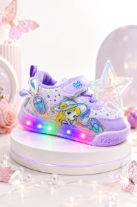 Pantofi sport cu luminite, Model Cocktail, Piele ecologica, Fete, Mov - Img 3