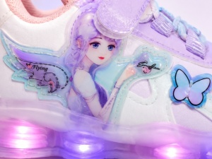 Pantofi sport cu luminite, Model cu fluturas si zana, Piele ecologica, Fete, Mov - Img 2