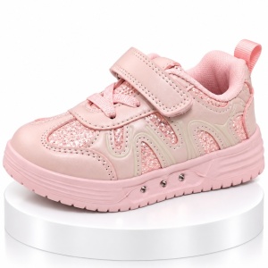 Pantofi sport cu luminite, Model Pink Pearl, Piele ecologica, Fete, Roz - Img 3