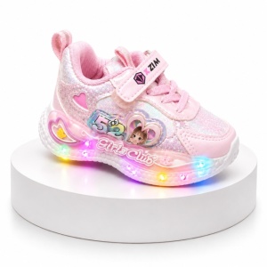 Pantofi sport cu luminite, Model Shine, Piele ecologica, Fete, Roz