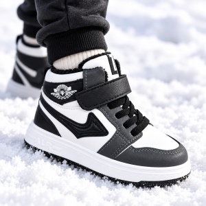 Pantofi sport imblaniti, Model Black&White, Baieti, Piele ecologica - Img 2