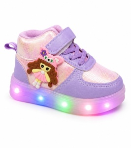Pantofi sport inalti cu luminite, Model Papusa, Piele ecologica, Fete, Mov - Img 5