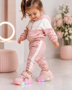Pantofi sport inalti cu luminite, Model Papusa, Piele ecologica, Fete, Roz - Img 7