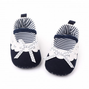 Pantofiori bleumarine cu volanas alb - Img 4