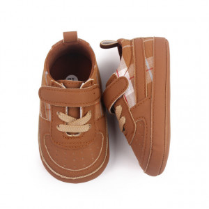 Pantofiori maro pentru baietei - Plaid - Img 3