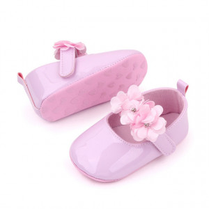Pantofiori roz lacuiti cu floricele din satin