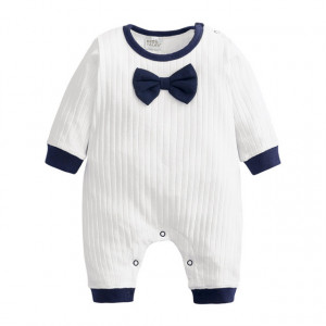 Salopeta alba cu papion bleumarine