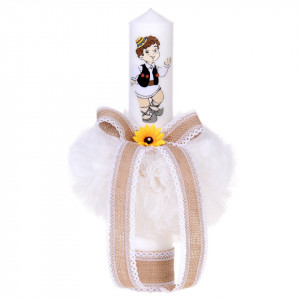 Set botez traditional baietel, trusou botez landou, lumanare si costum traditional, Denikos® 1044 - Img 5