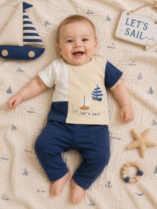 Set din doua piese pentru bebelusi, bumbac, CICIBEN KIDS, Sail