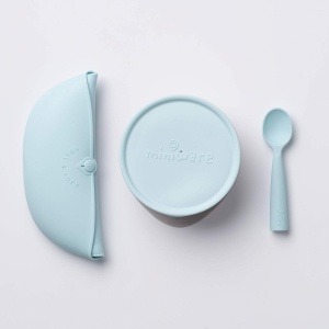 Set diversificare hrana bebelusi Miniware First Bites, 100% din materiale naturale biodegradabile, 4 piese, Aqua - Img 4